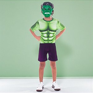 Fantasia Infantil Hulk - Macacão Curto e Máscara - G de 8 a 10 anos - Disney Original - 1 unidade - Novabrink