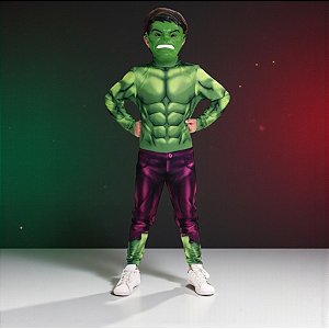 Fantasia Infantil Hulk - Macacão Longo e Máscara - M de 6 a 8 anos - Disney Original - 1 unidade - Novabrink
