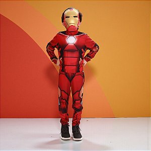 Fantasia Infantil Homem de Ferro - Macacão Longo e Máscara - P de 4 a 6 anos - Disney Original - 1 unidade - Novabrink