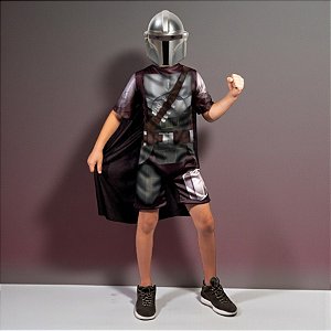 Fantasia Infantil Mandalorian Star Wars - Macacão Curto e Máscara - P - Disney Original - 1 unidade - Novabrink
