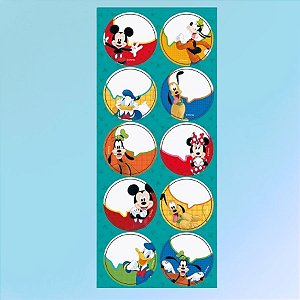 Adesivo Redondo - Turma do Mickey - 4x4cm - Disney Original - 10 unidades - Cromus
