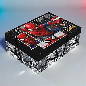 Caixa Retangular Com Tampa e Elástico - Homem Aranha - G 46x33x14cm - Disney Original - 1 unidade - Cromus