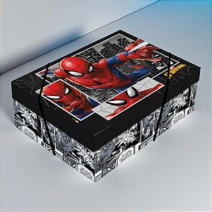 Caixa Retangular Com Tampa e Elástico - Homem Aranha - M 35x25x11cm - Disney Original - 1 unidade - Cromus