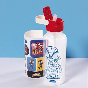 Garrafa Abre Fácil Com Canudo - Spidey e Seus Amigos - 600ml - Disney Original - 1 unidade - Plasútil