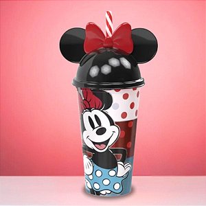 Copo de Plástico com Tampa e Canudo Orelha Minnie Mouse - 500ml - Disney Original - 1 unidade - Plasútil - Rizzo