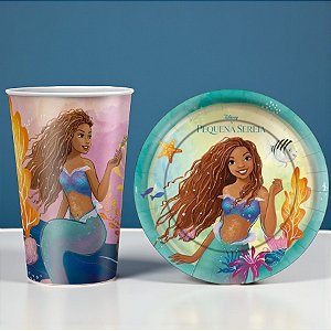 Kit Copo e Prato de Papel - A Pequena Sereia - 16 Itens - 1 unidade - Disney Original - Regina - Rizzo