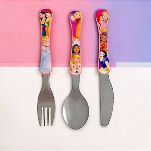 Kit Colher, Faca e Garfo Infantil - Princesas - 1 unidade - Disney Original - Simonaggio