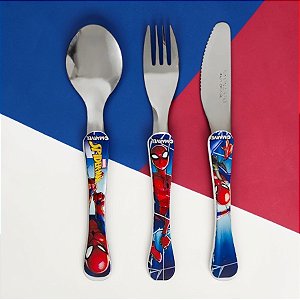 Kit Colher, Faca e Garfo Infantil - Homem Aranha - 1 unidade - Disney Original - Simonaggio
