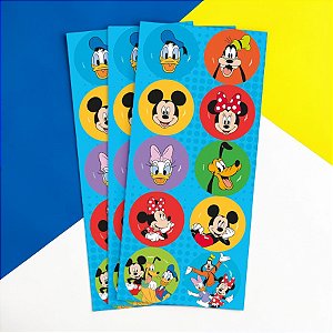 Adesivo Redondo - Mickey e Amigos - 4x4cm - Disney Original - 30 unidades - Regina - Rizzo