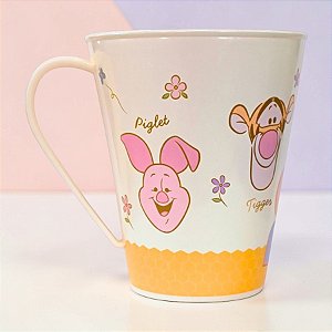 Caneca de Plástico Ursinho Pooh - Flores - 360ml - Disney Original - 1 unidade - Plasútil - Rizzo