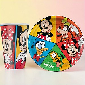Kit Copo e Prato de Papel - Mickey e Amigos - 16 Itens - Disney Original - 1 unidade - Regina - Rizzo