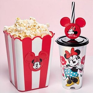 Kit Cinema - Balde de Pipoca e Copo Holográfico - Minnie Red - Disney Original - 1 unidade - Plasútil - Rizzo