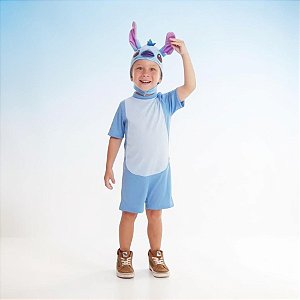Fantasia Infantil Stitch - Macacão Curto e Touca - PP de 2 a 4 anos - Disney Original - 1 unidade - Novabrink - Rizzo