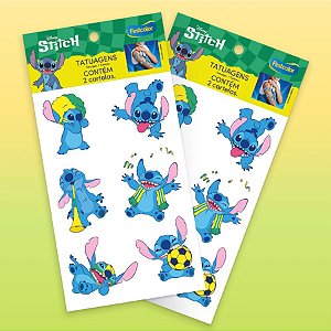 Tatuagem Temporária para Pele - Stitch Futebol - Disney Original - 12 unidades - FestColor - Rizzo