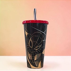 Copo de Plástico com Tampa e Canudo - Homem Aranha - Preto - 700ml - 1 unidade - Plasútil - Rizzo