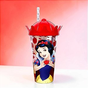 Copo com Canudo e Tampa Coroa - Branca de Neve - 500ml - Disney Original - 1 unidade - Plasútil - Rizzo