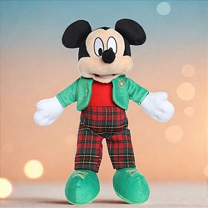 Pelúcia Mickey Mouse de Natal - Verde e Vermelho Xadrez - 19cm - Disney Original - 1 unidade - Cromus - Rizzo