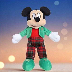 Pelúcia Mickey Mouse de Natal - Verde e Vermelho Xadrez - 35cm - Disney Original - 1 unidade - Cromus - Rizzo