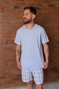 Pijama Masculino Verão Azul Candy Xadrez