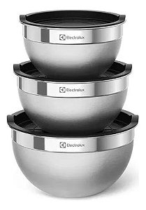 Conjunto com 3 Bowls Tigelas Inox com Tampa Plástica Electrolux