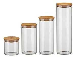 Conjunto 4 Potes Vidro Hermético Com Tampa Bambu Electrolux