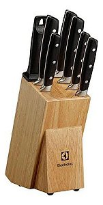 Conjunto de Facas Inox 6 Peças + Bloco de Bambu Electrolux