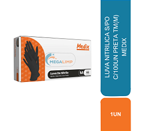 LUVA NITRILICA S/PO C/100UN PRETA TM(M) MEDIX