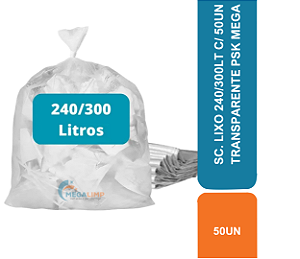 SC. LIXO 240/300LT C/ 50UN TRANSPARENTE PSK MEGA