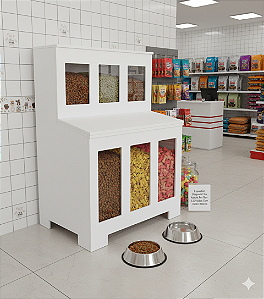 Expositor Dispenser de Ração Pet Box 6 com Vidro Branco Cód.506