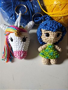 Kit Chaveiro inspiração Alegria e Unicórnio em amigurumi