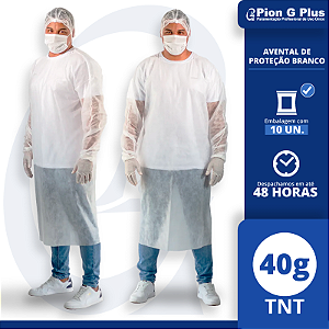 Avental de Proteção Branco em TNT 40g - Embalagem com 10 unidades