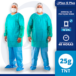 Avental de Proteção Verde  em TNT  25g - Embalagem com 10 unidades