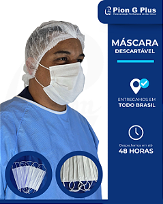 Máscara Branca com Elástico Não Estéril - Embalagem com 50 unidades