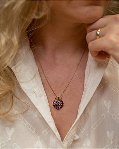 Colar Sagrado Coração de Jesus - Folheado Rubi