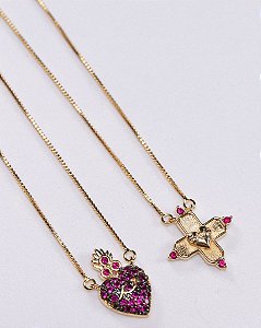 Colar Escapulário Sagrado Coração de Jesus - Folheado Rubi