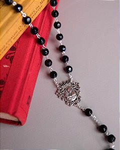 Terço Madonna 8mm - Cristal Preto - Folheado