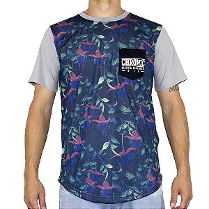 Camiseta Chronic Floral Roxa e Cinza