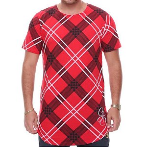Camiseta G-Style Long Xadrez Vermelha
