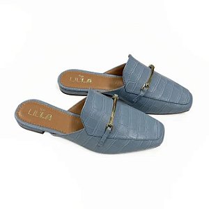 Sandálias mule croco azul mar