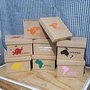 Caixas dos Continentes Montessori em Mdf, miniaturas e flashcards
