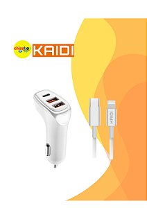 Carregador Veicular Kaidi KD-304CL – Turbo, USB-C e Duplo USB