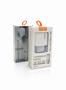 Carregador Rápido Kaidi KD-301S – 2 USB + Cabo Micro USB 2.4A