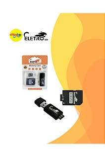 Cartão de Memória Eletromex 64GB + Adaptador SD + Leitor USB – Ultra Speed Classe 10