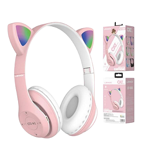 Fone de Ouvido Bluetooth Lehmox LEF-1058 – Cat Ear LED – Rosa