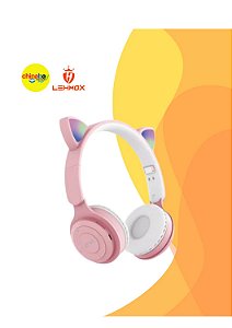 Fone de Ouvido Bluetooth Lehmox LEF-1058 – Cat Ear LED – Rosa