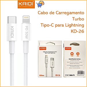 Cabo Kaidi KD-26 Lightning / Tipo-C – Carregamento Turbo PD 30W