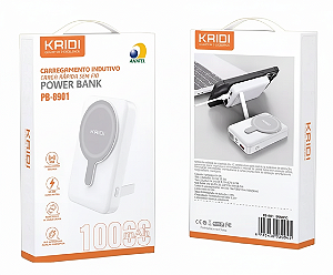 Power Bank KAIDI PB-8901 – 10.000 mAh | Carregamento Indutivo 15W & PD 20W