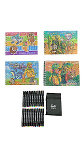 Kit Caderno Bobbie Goods + Canetinhas Ponta Dupla 24 Cores