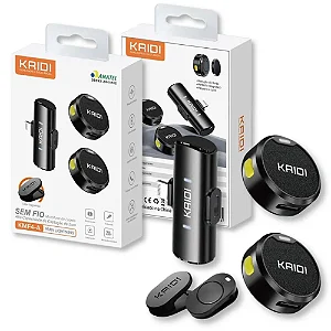 Microfone de Lapela Sem Fio Kaidi KMF4-A – Lightning + Clipe Magnético