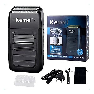 Barbeador Kemei Km-1102 Preto Máquina de Barbear Aço Inoxidável USB | Frete grátis